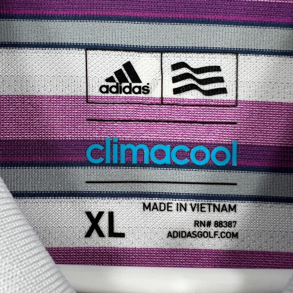 Adidas Polo Shirt Mens XL Extra Large Purple Striped Short Sleeve Golf Casual